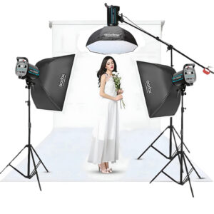 Godox QS600 II W/S 3'lü Stüdyo Paraflaş SoftBox Kit (600 Watt) & Stüdyo Fon Perde Sistemi