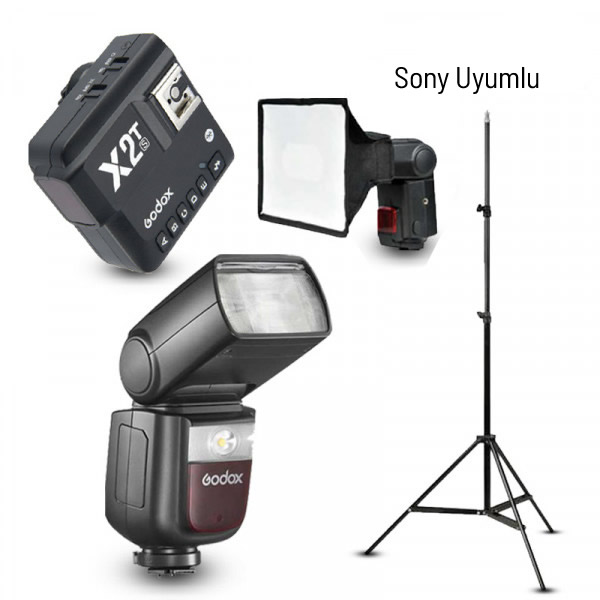 Godox V860III-S Sony Flaş Full Set (Tepe Flaş + Tetikleyici + Ayak + Softbox)