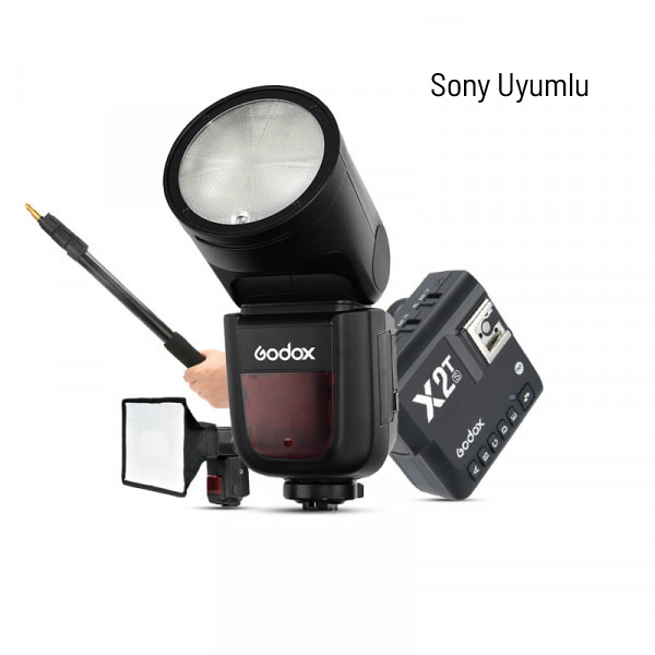 Godox V1 Sony Flaş Kit (Yuvarlak Kafa) FULL Set