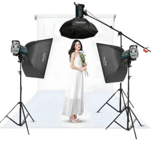 Godox QS600 II W/S 3'lü Stüdyo Paraflaş Gridli SoftBox Kit (600 Watt) & Stüdyo Fon Perde Sistemi