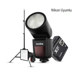 Godox V1 Nikon Flaş Full Set (Flaş, Tetikleyici, Softbox, Tripod)