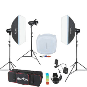 Godox E250 3'lü Paraflaş Set + Çekim Çadırı 120x120 cm