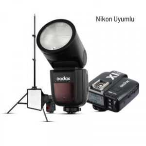 Godox V1 Nikon Flaş Full Set (Tepe Flaş + Tetikleyici + Ayak + Softbox)