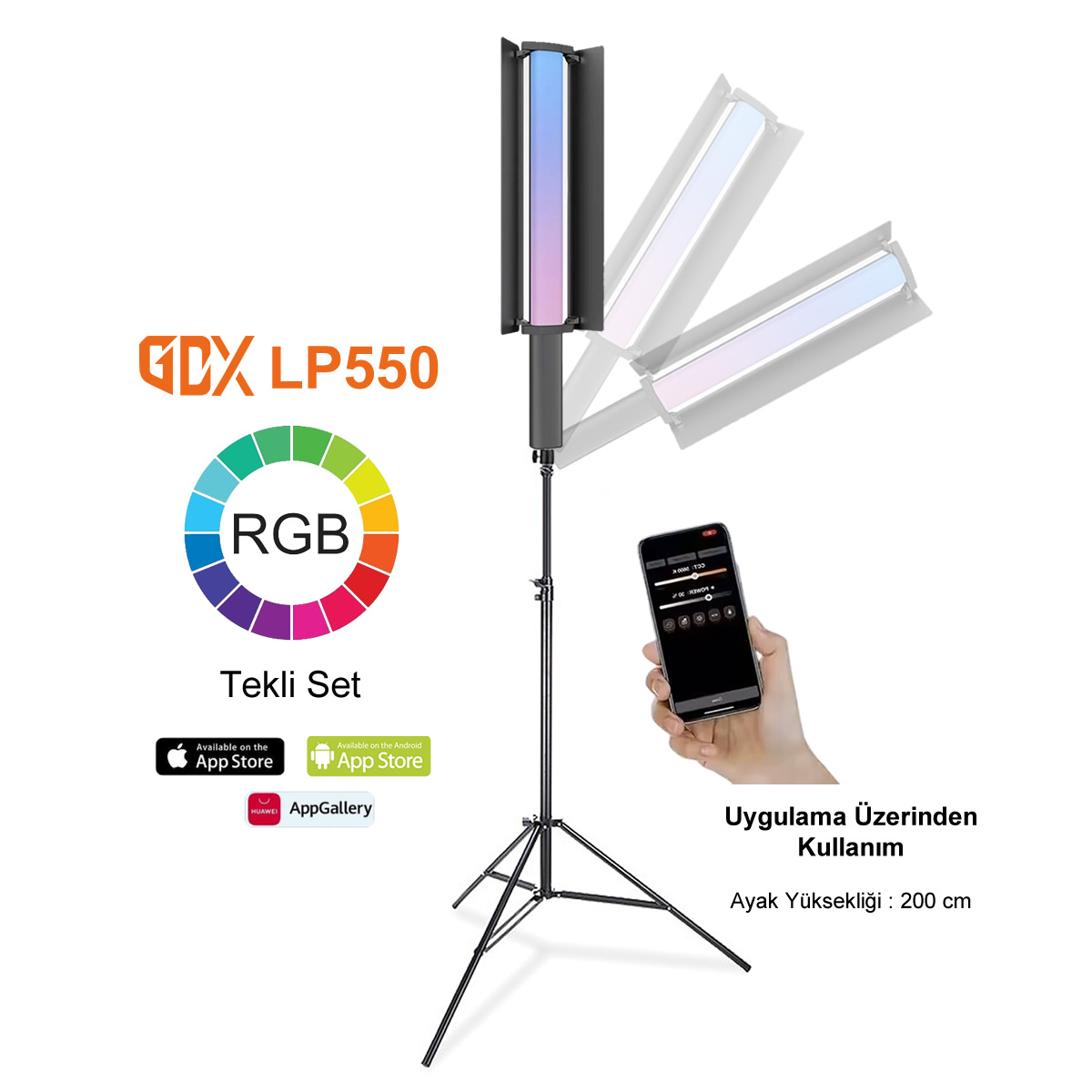 Gdx LP550 RGB Fotoğrafçılık ve Video için Renkli Işık Çubuğu Tekli Set - Görsel 2