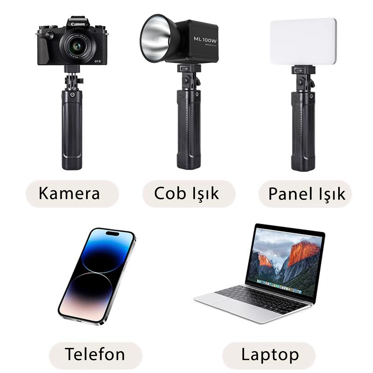 GDX ML60W Bicolor Video Led Sürekli Işık + El Tipi Powerbank Tripod Batarya - Görsel 3