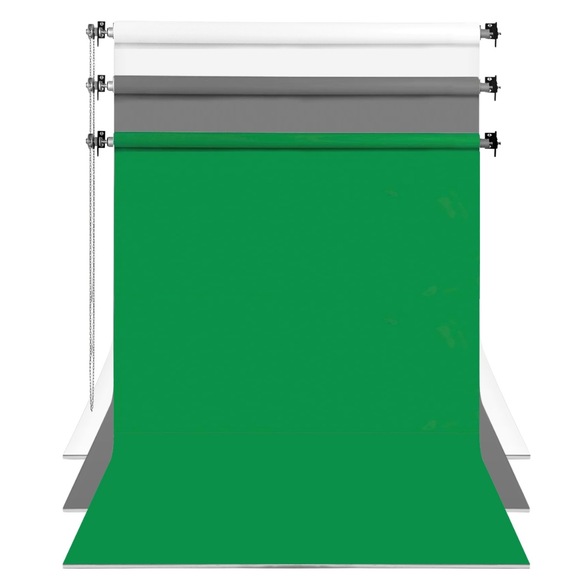 GDX Sabit Kumaş Beyaz - Yeşil - Gri 3'lü Fon Perde Seti 2.70x5.80 Metre - Tavan ve Duvar İçin