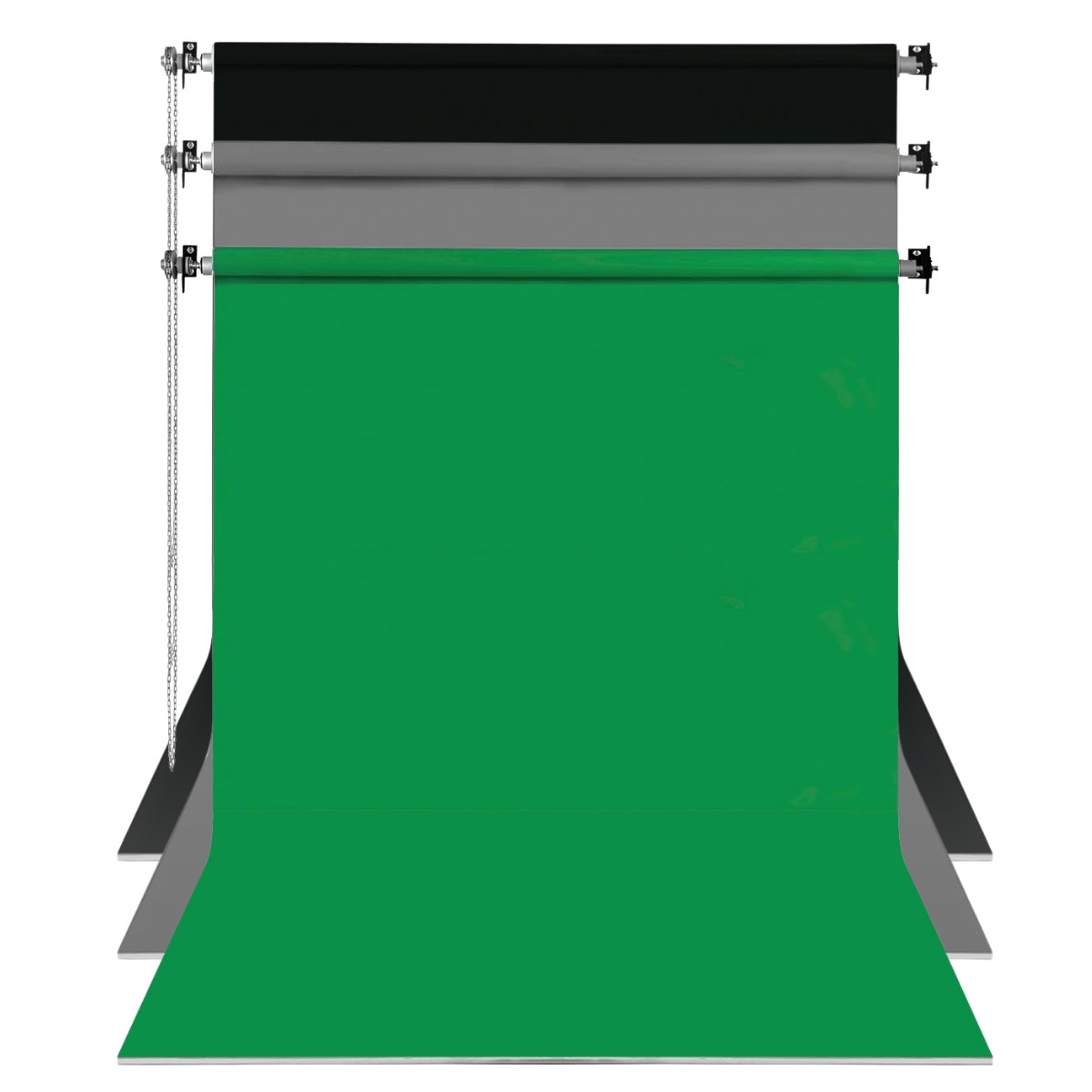 GDX Sabit Kumaş Siyah - Yeşil - Gri 3'lü Fon Perde Seti 2.70x5.80 Metre - Tavan ve Duvar İçin