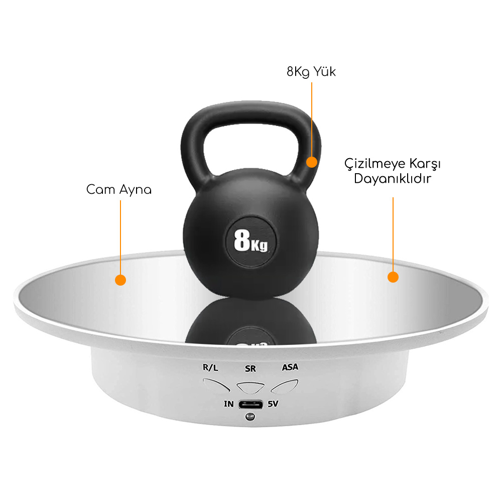GDX TUTA-20 Ayna Yüzeyli 20 cm Turn Table - Döner Stand - Döner Tabla - Görsel 5