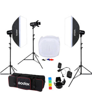 Godox E250 3'lü Paraflaş Set + Çekim Çadırı 60x60 cm