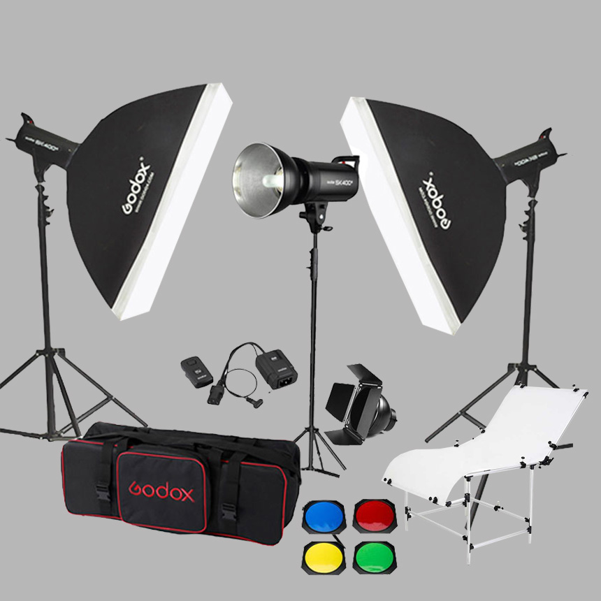Godox SK400 3'lü Paraflaş Set + Çekim Masası 60x130cm - Görsel 2