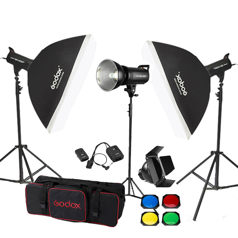 Godox SK400 3'lü Paraflaş Set + Seyyar Fon Perde 3x3 Metre - Görsel 3