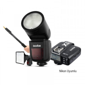 Godox V1 Nikon Flaş Kit (Yuvarlak Kafa) FULL Set Fareyi Resmin Üzerine Getirin