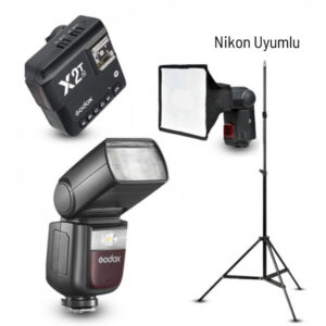 Godox V860III-N Nikon Flaş Full Set (Tepe Flaş + Tetikleyici + Ayak + Softbox)