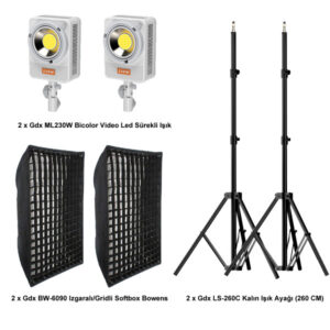Gdx ML230W Bicolor Video ve Fotoğraf 60x90 Gridli Softbox İkili Sürekli Işık Seti Fareyi Resmin Üzerine Getirin