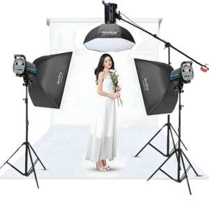 Godox QS600 II W/S 3'lü Stüdyo Paraflaş SoftBox Kit (600 Watt) & Stüdyo Fon Perde Sistemi
